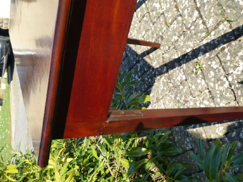 A Georgian mahogany side table featuring a single drawer with a central brass handle and slender square tapered legs. View VII