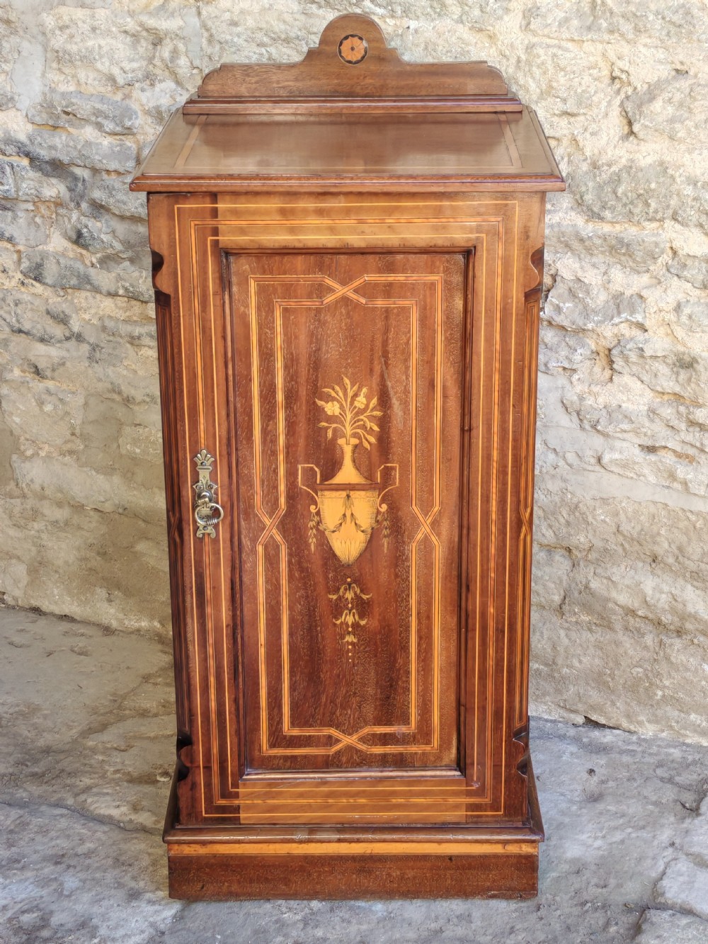 Victorian mahogany and marquetry bedside cabinet