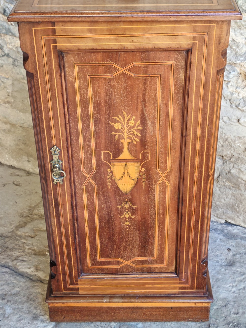 Victorian mahogany and marquetry bedside cabinet View III