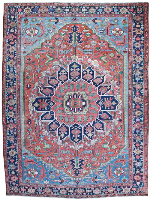antique heriz carpet persian rare small size - CATEGORY: ANTIQUE RUGS - DATED 1900