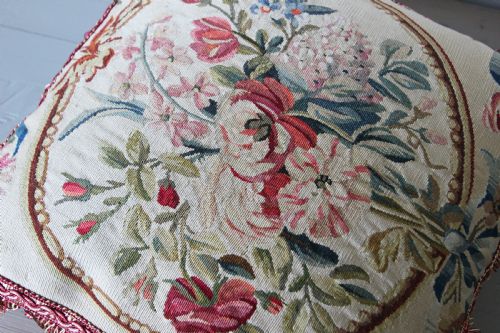 ANTIQUE AUBUSSON CUSHION FRANCE - ADDITIONAL PHOTO 3