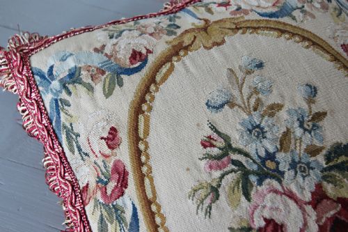 ANTIQUE AUBUSSON CUSHION FRANCE - ADDITIONAL PHOTO 2
