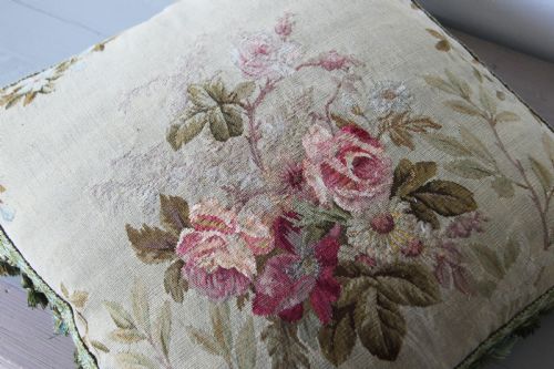 ANTIQUE AUBUSSON CUSHION FRANCE - ADDITIONAL PHOTO 4