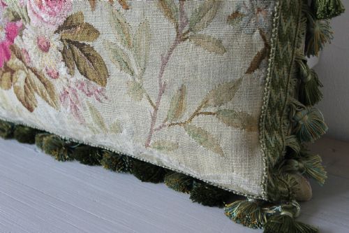 ANTIQUE AUBUSSON CUSHION FRANCE - ADDITIONAL PHOTO 2