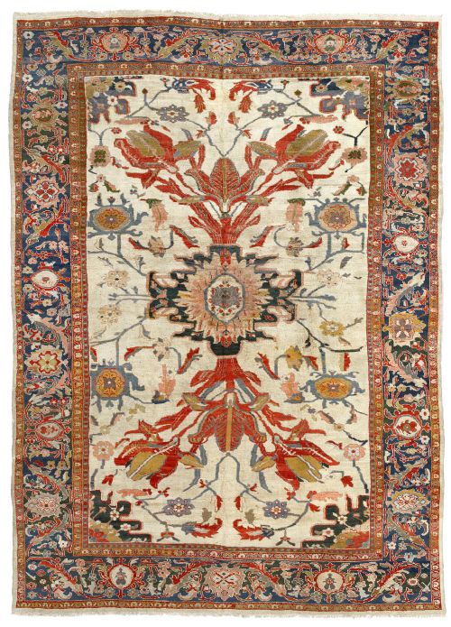 rare ivory antique ziegler carpet - CATEGORY: ANTIQUE RUGS - DATED 1880