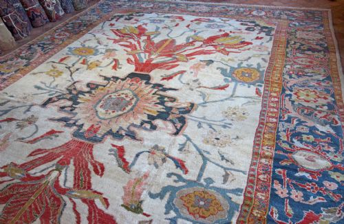 RARE IVORY ANTIQUE ZIEGLER CARPET - ADDITIONAL PHOTO 2