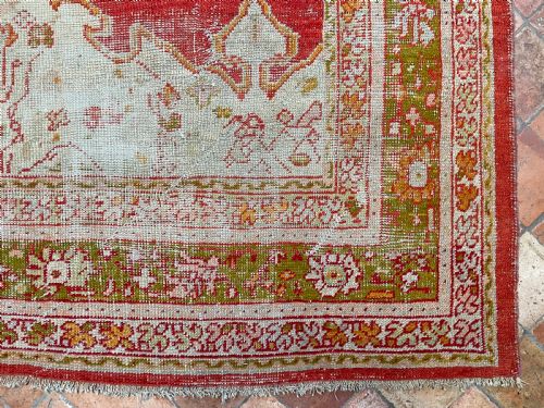 DISTRESSED ANTIQUE USHAK CARPET - ADDITIONAL PHOTO 2