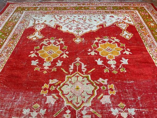 DISTRESSED ANTIQUE USHAK CARPET - ADDITIONAL PHOTO 5