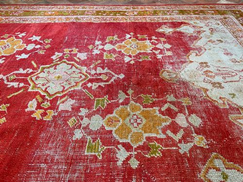 DISTRESSED ANTIQUE USHAK CARPET - ADDITIONAL PHOTO 6