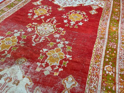 DISTRESSED ANTIQUE USHAK CARPET - ADDITIONAL PHOTO 7