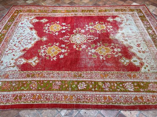 DISTRESSED ANTIQUE USHAK CARPET - ADDITIONAL PHOTO 8