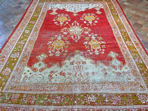 DISTRESSED ANTIQUE USHAK CARPET - ADDITIONAL PHOTO 9