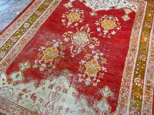 DISTRESSED ANTIQUE USHAK CARPET - ADDITIONAL PHOTO 10