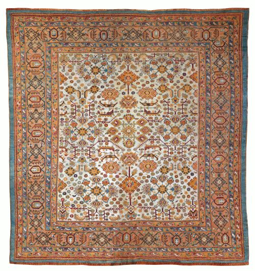 rare square antique ushak carpet - CATEGORY: ANTIQUE RUGS - DATED 1880