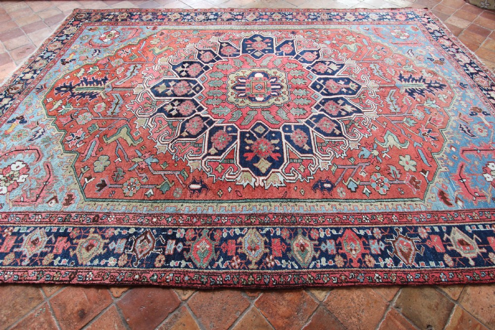 Antique Heriz carpet, Persian, rare small size View II