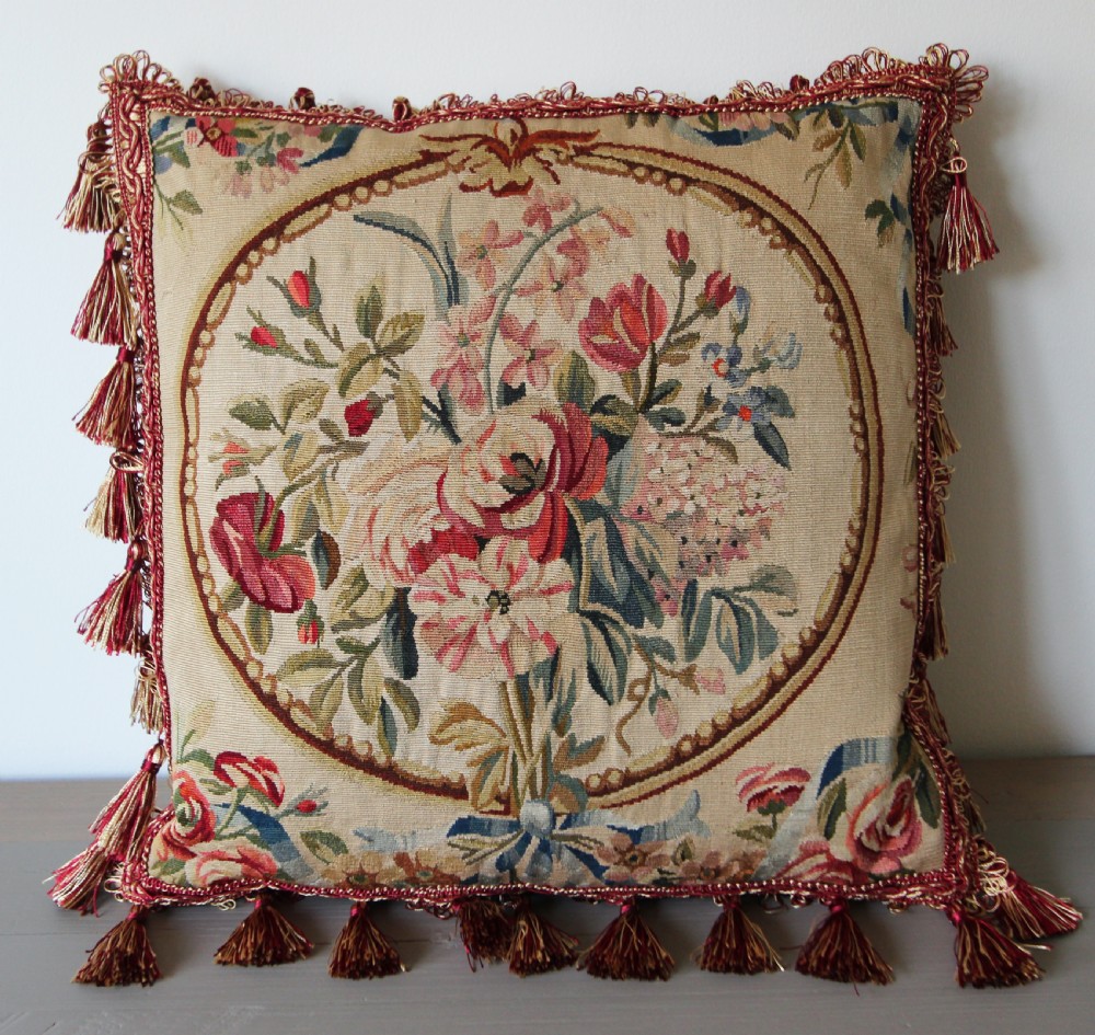 Antique Aubusson cushion, France
