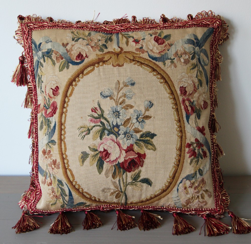 Antique Aubusson cushion, France