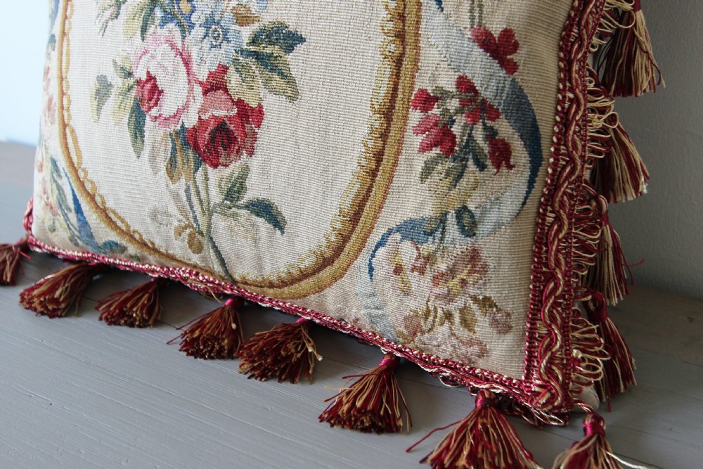 Antique Aubusson cushion, France View VI