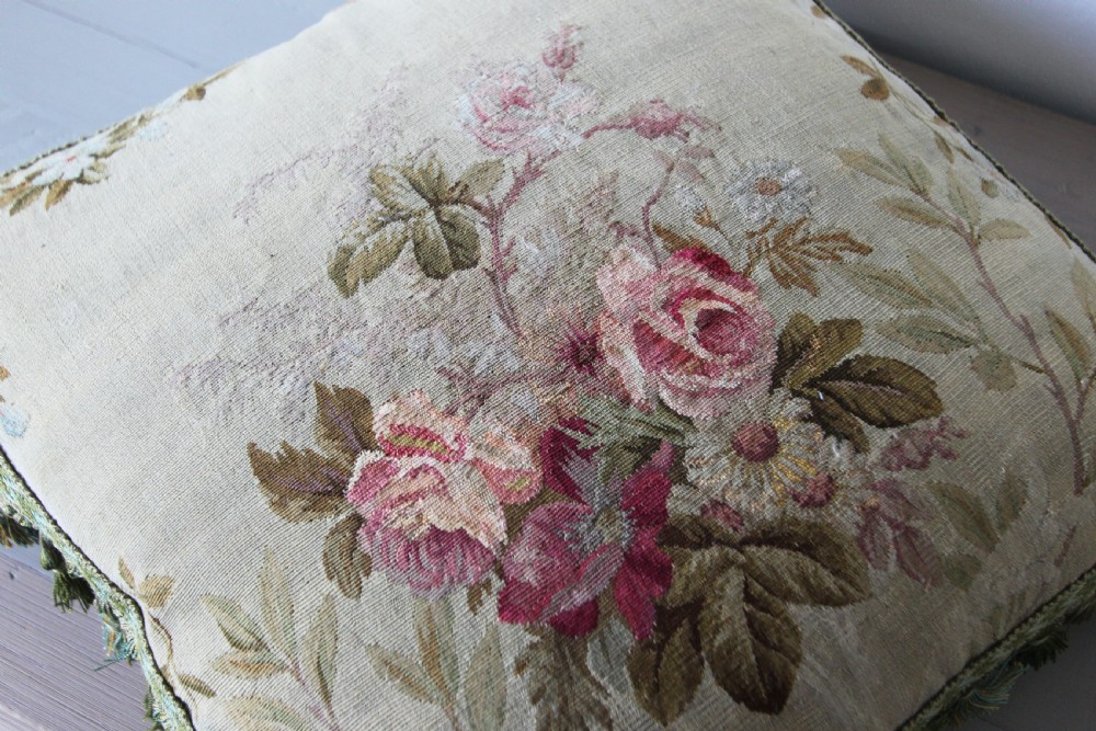 Antique Aubusson cushion, France View V