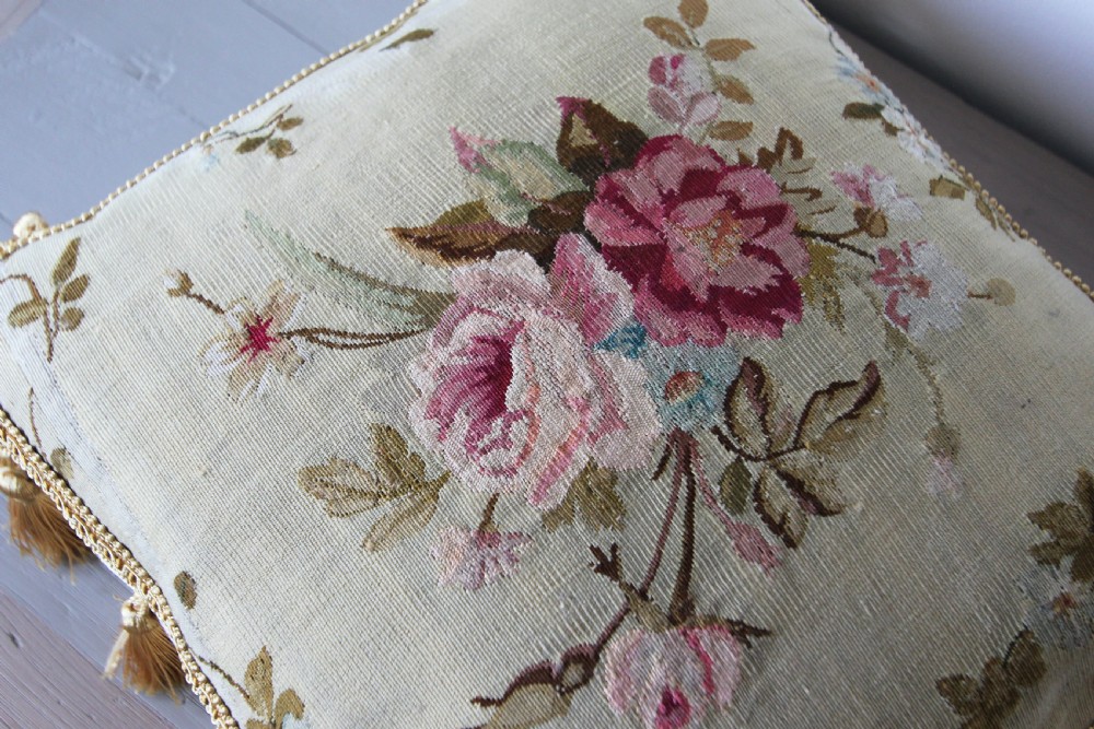 Antique Aubusson cushion, France View V