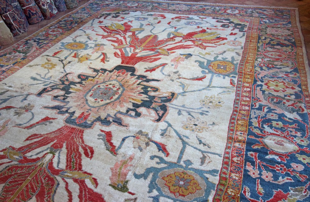 Rare ivory Antique Ziegler carpet View III