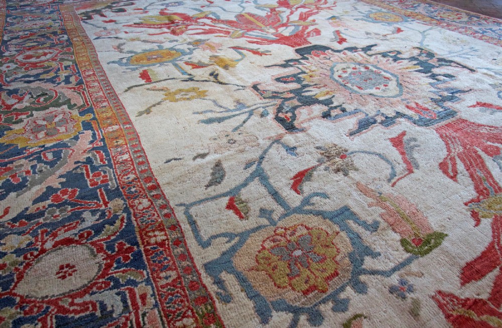 Rare ivory Antique Ziegler carpet View V
