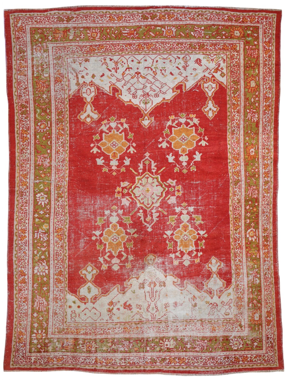 Distressed Antique Ushak Carpet