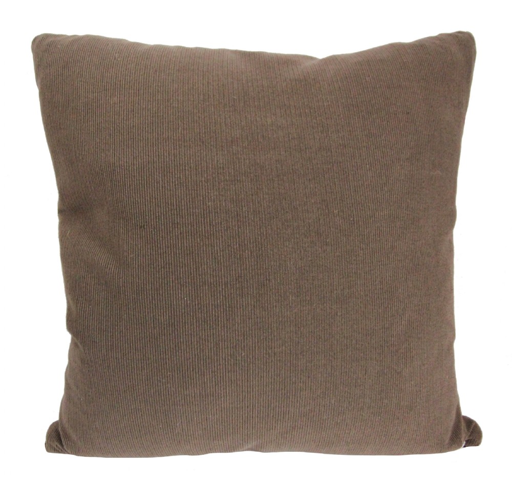 A square flat-weave wool kilim cushion featuring geometric diamond and cross motifs in terracotta red, blue, sage green, and dark brown. View II