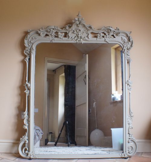 LARGE PAINTED ROCOCO OVER MANTLE MIRROR CIRCA 1880