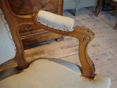 fig 1. FRENCH LOUIS XV1 STYLE WALNUT OPEN ARM CHAIR
