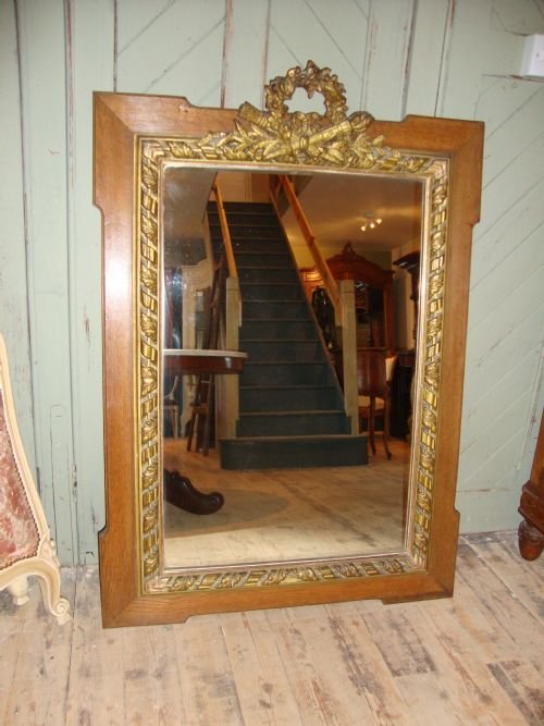 French Louis Xv1 Style Oak & Gilded Mirror