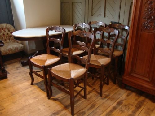 French  Farmhouse Rush Seat Dining Chairs Set of 6