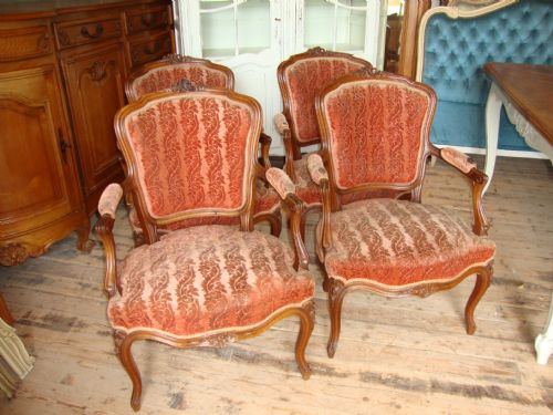 French Louis Xv Style Set 4 Open Arm Chairs