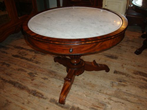 French Drum Table with Marble Top