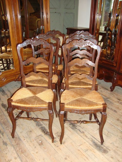 French Set of 6 Rush Seat Chairs