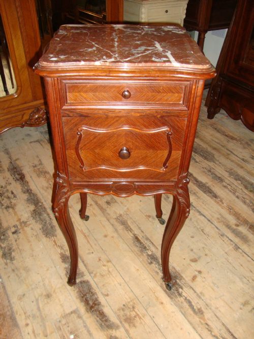 French Rosewood Marble Top Bedside Cabinet