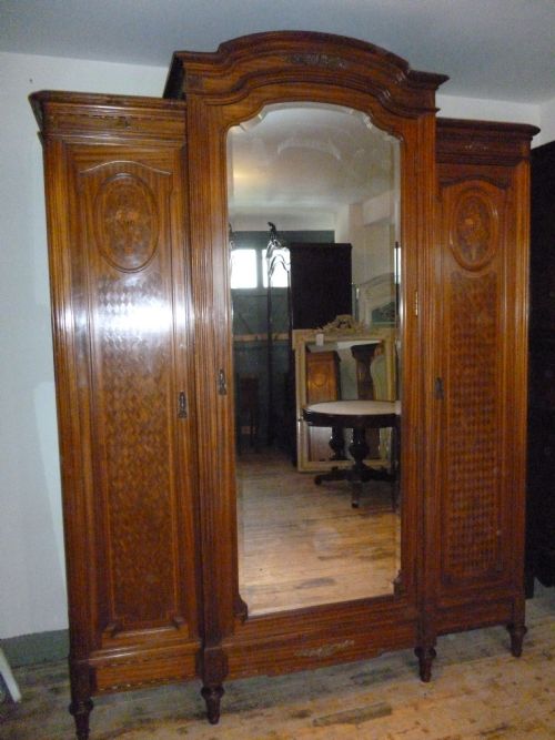fig 1. FRENCH TRIPLE MAHOGANY ARMOIRE/ WARDROBE