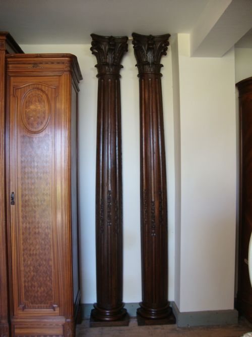 French Oak Pair Corinthian Culumns