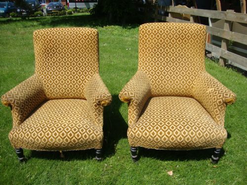 Pair French Upholstered Arm Chairs