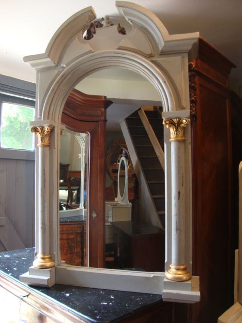 French Church Style Painted Oak Mirror