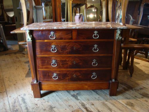 French Mahogany Marble Top Commode - Chest of Drawers