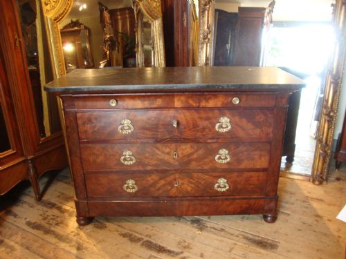 French Mahogany Chest of Drawers - Marble Top
