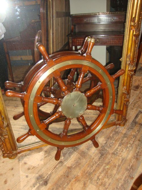 Ships Wheel Brass Mahogany 8 Spoke Wheel