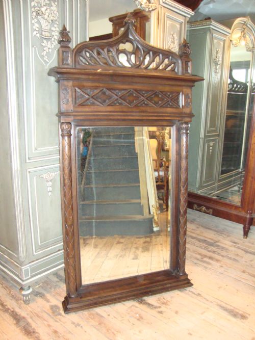 French Oak Gothic Style Wall Mirror