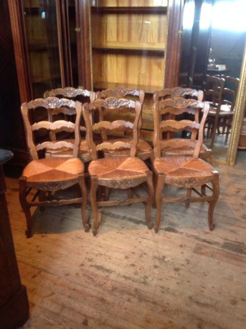 Six French Oak Dining Chairs