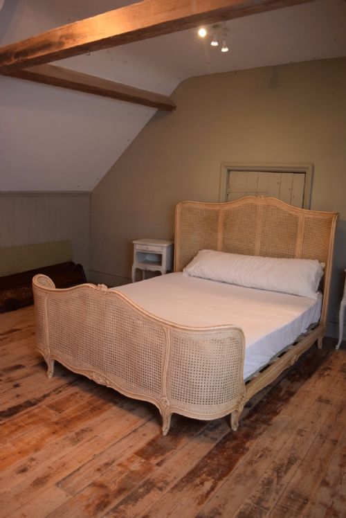 Louis Xv Style Double Size Caned Painted Bed