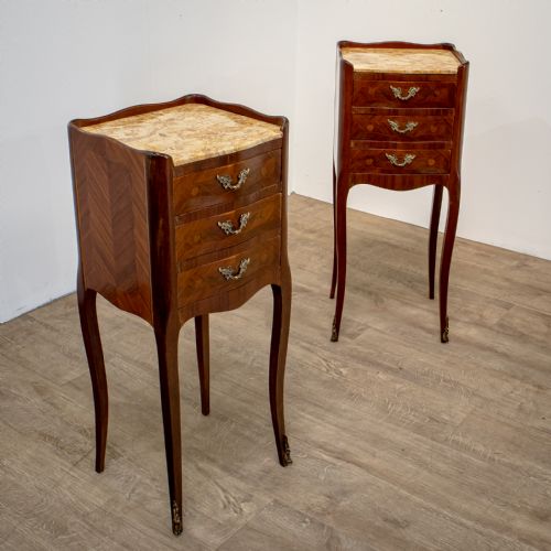 Mahogany & Marble Top French Bedside Drawers
