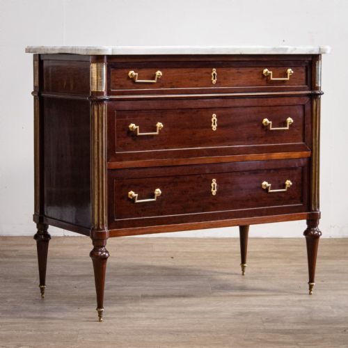 Louis Xvi Style Mahogany Commode with Marble Top