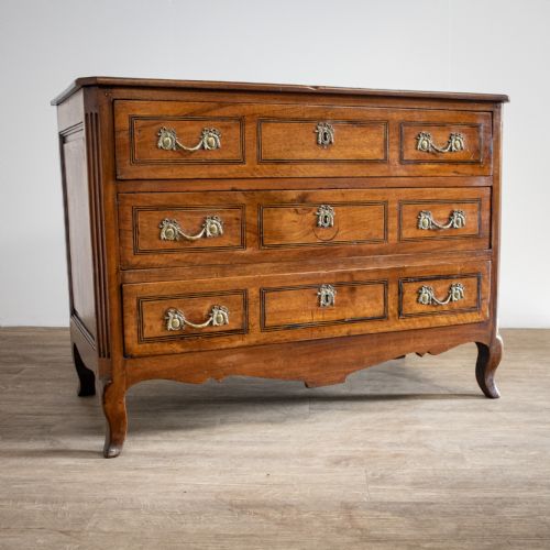fig 1. 18th Century French Walnut Three Drawer Commode