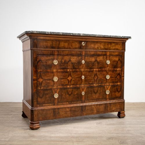 French Walnut Marble Top Commode